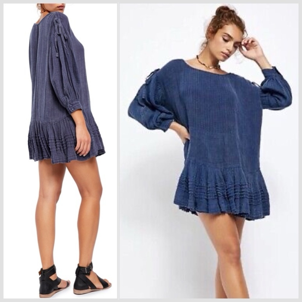 Free People Womens Washed Ashore Smocked Mini Dress Size XS-S Blue